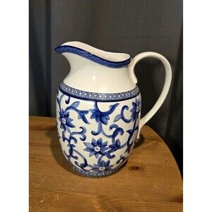Lauren By Ralph Lauren China Mandarin Blue & White Large Pitcher, 10.5" 96 Oz